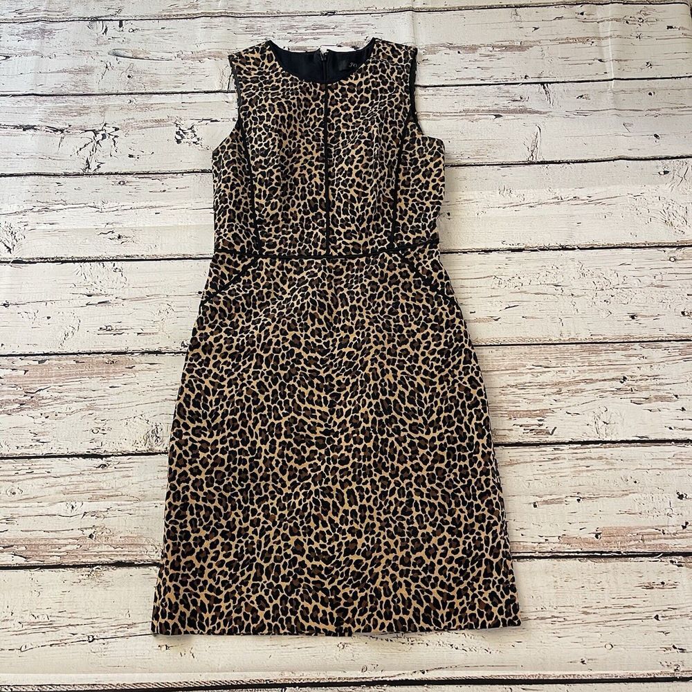 J.Crew Dress Womens 4 Leopard Print Sleeveless Sheath Back Zipper